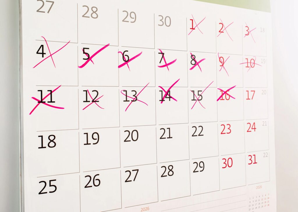 crossed out days of the calendar